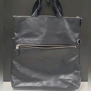 COACH CHARLES FOLD OVER TOTE Bag BLACK Leather F54759 NO Shoulder Strap